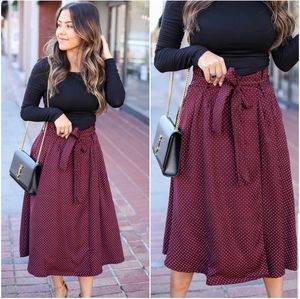 Lush Polka-dot Paper Bag Waist Skirt